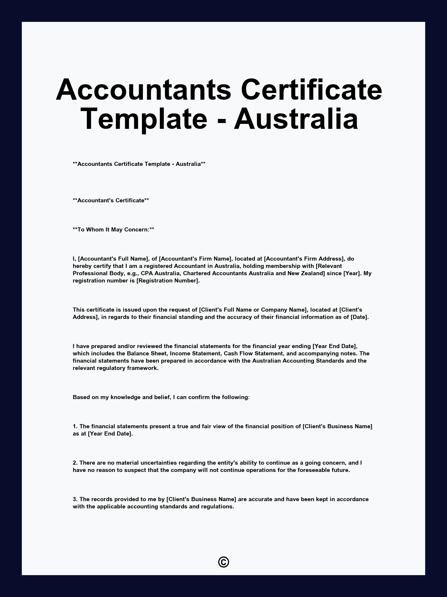 Accountants Certificate Template - Australia