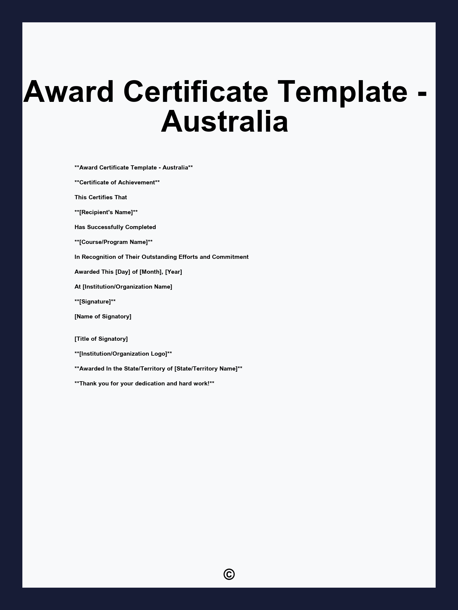 Award Certificate Template - Australia