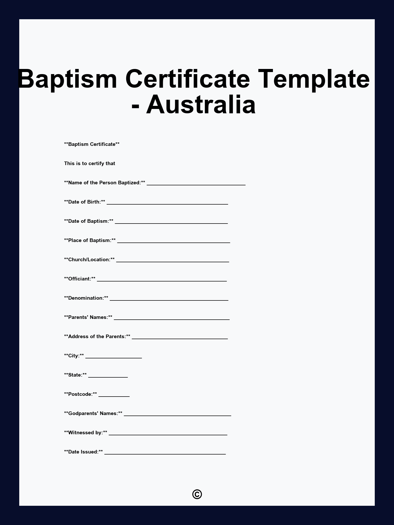 Baptism Certificate Template - Australia