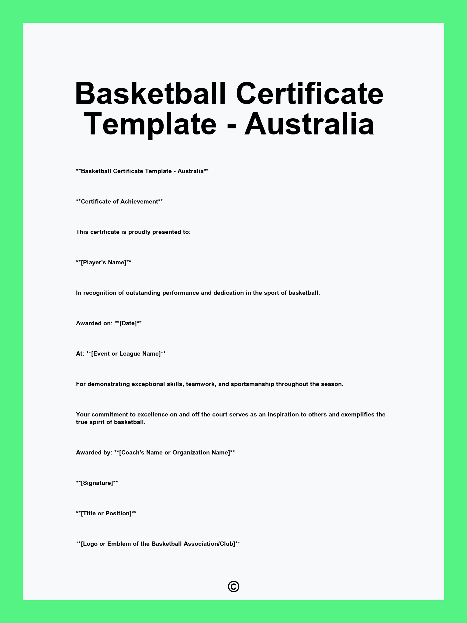 Basketball Certificate Template - Australia