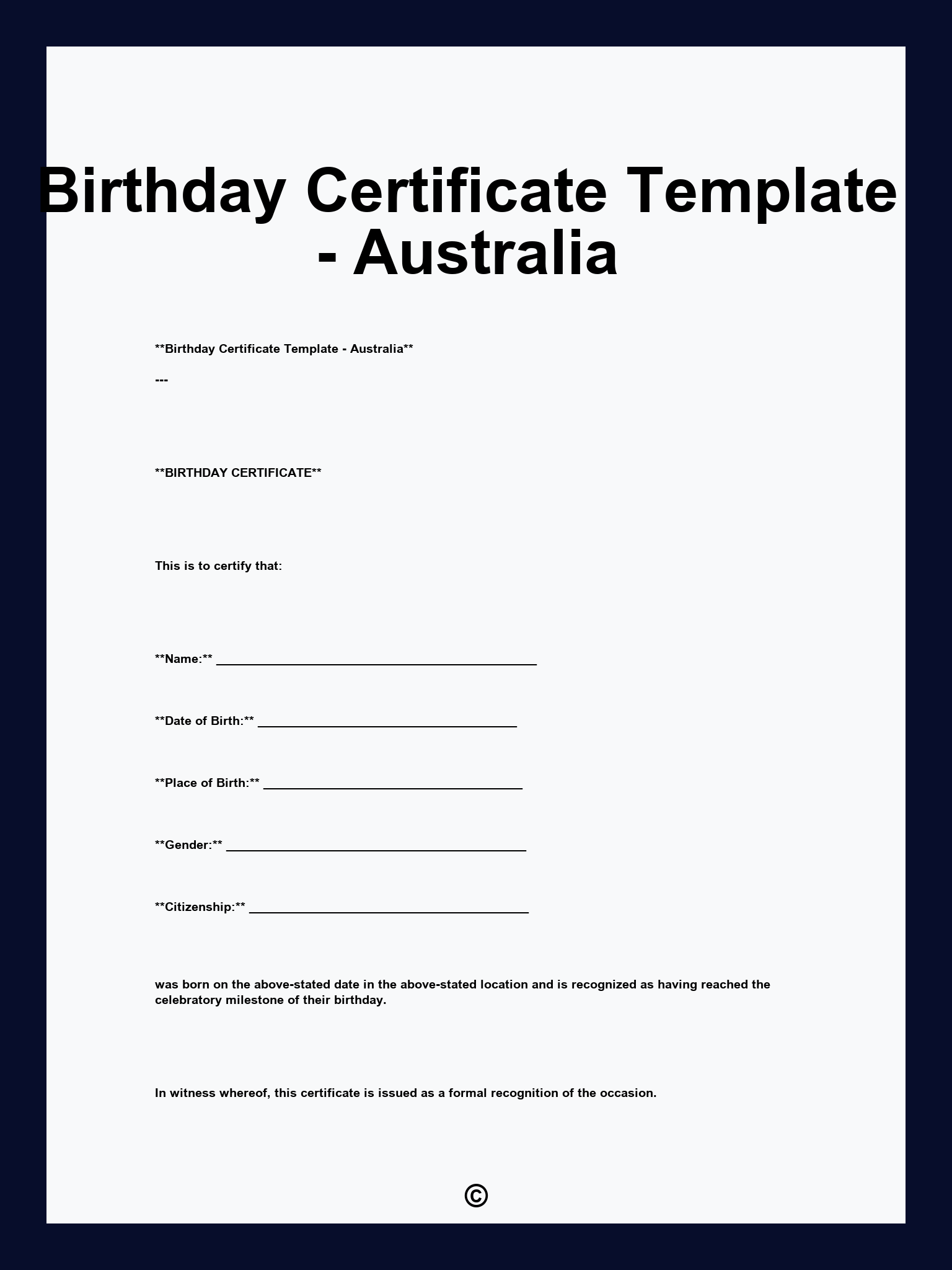 Birthday Certificate Template - Australia