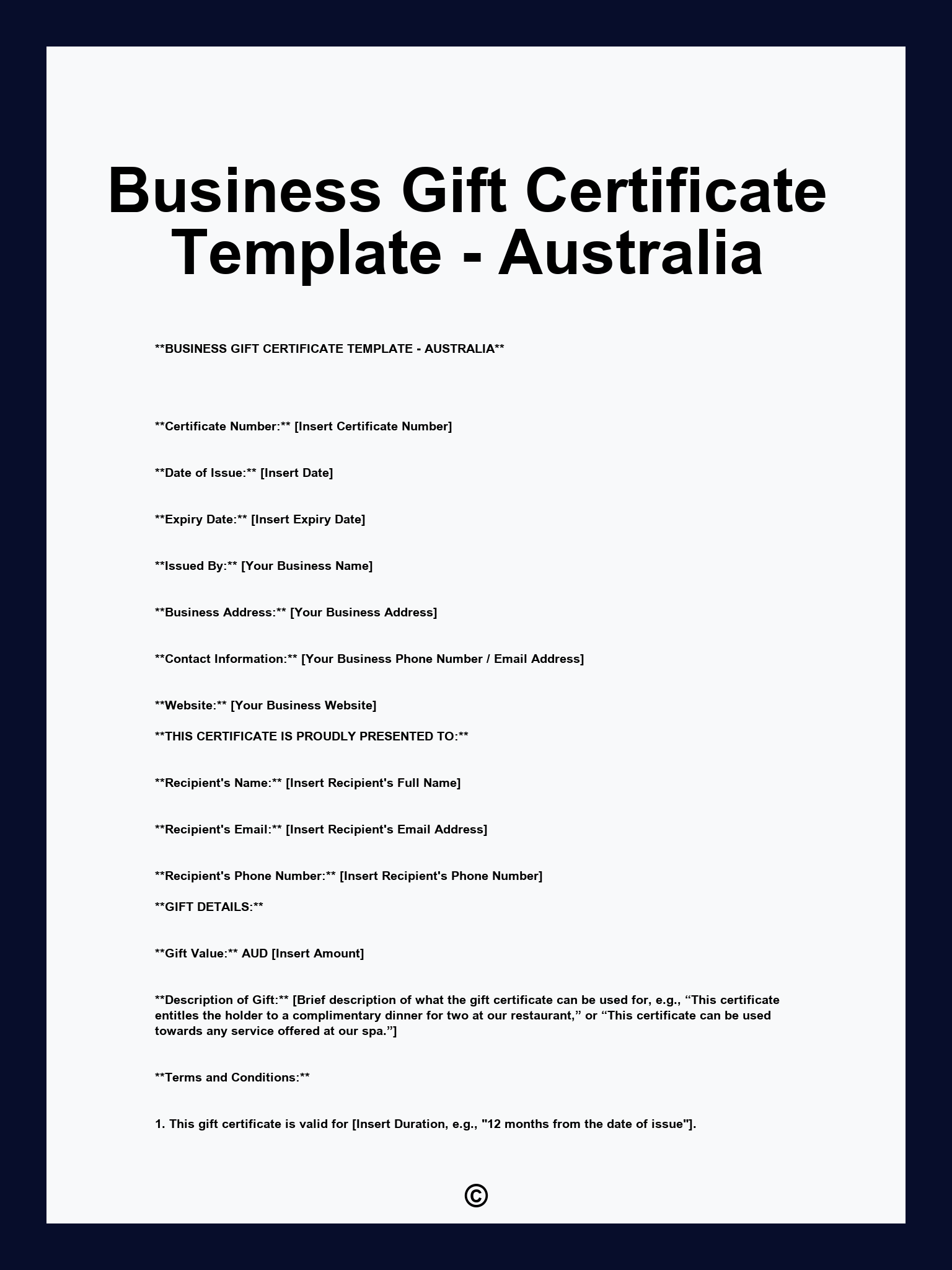 Business Gift Certificate Template - Australia