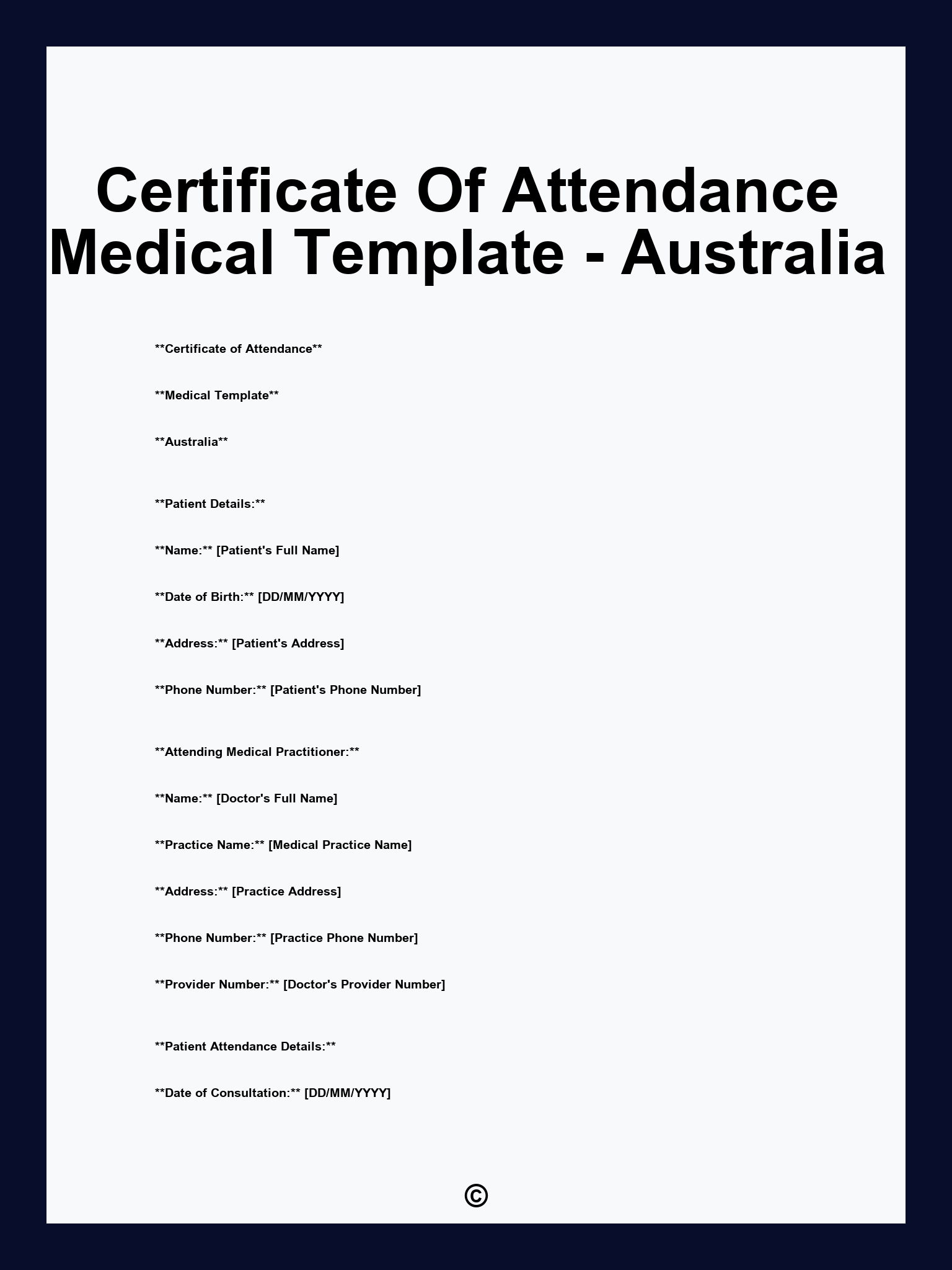 Certificate Of Attendance Medical Template - Australia