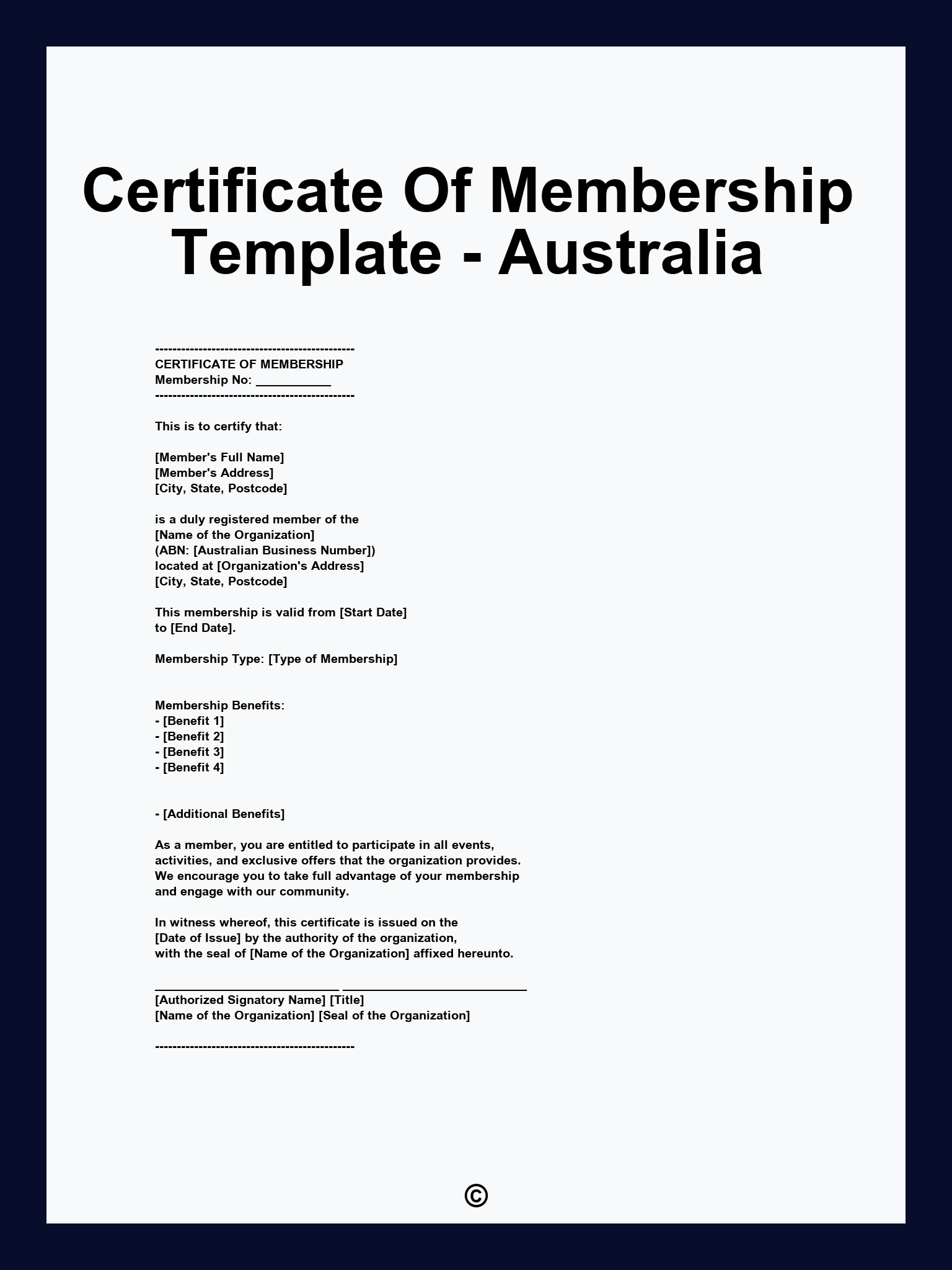Certificate Of Membership Template - Australia