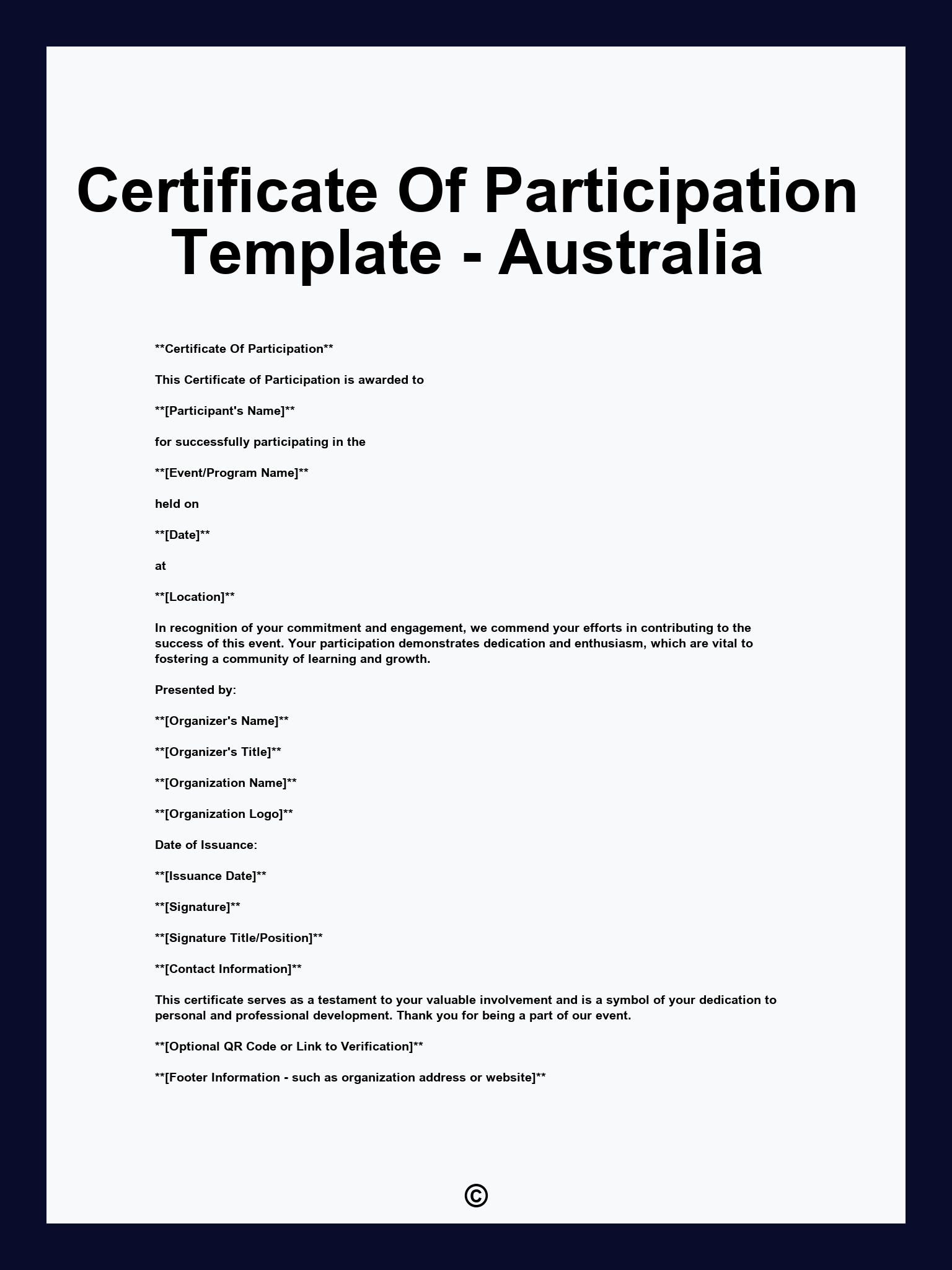 Certificate Of Participation Template - Australia