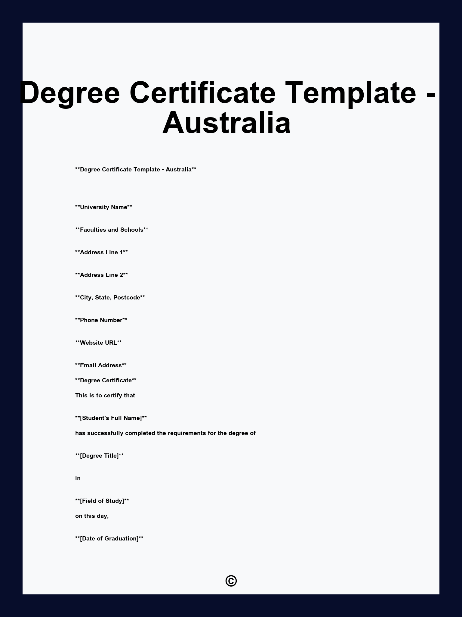 Degree Certificate Template - Australia