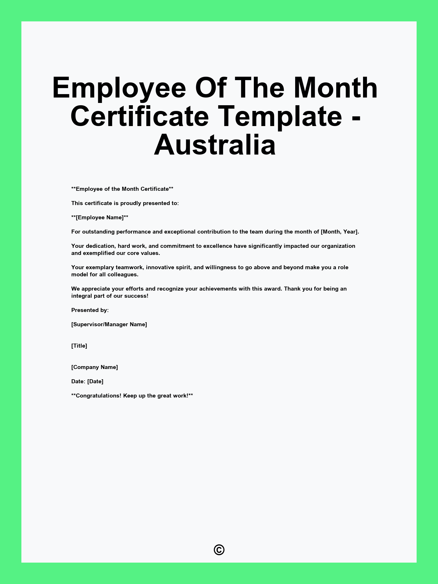 Employee Of The Month Certificate Template - Australia
