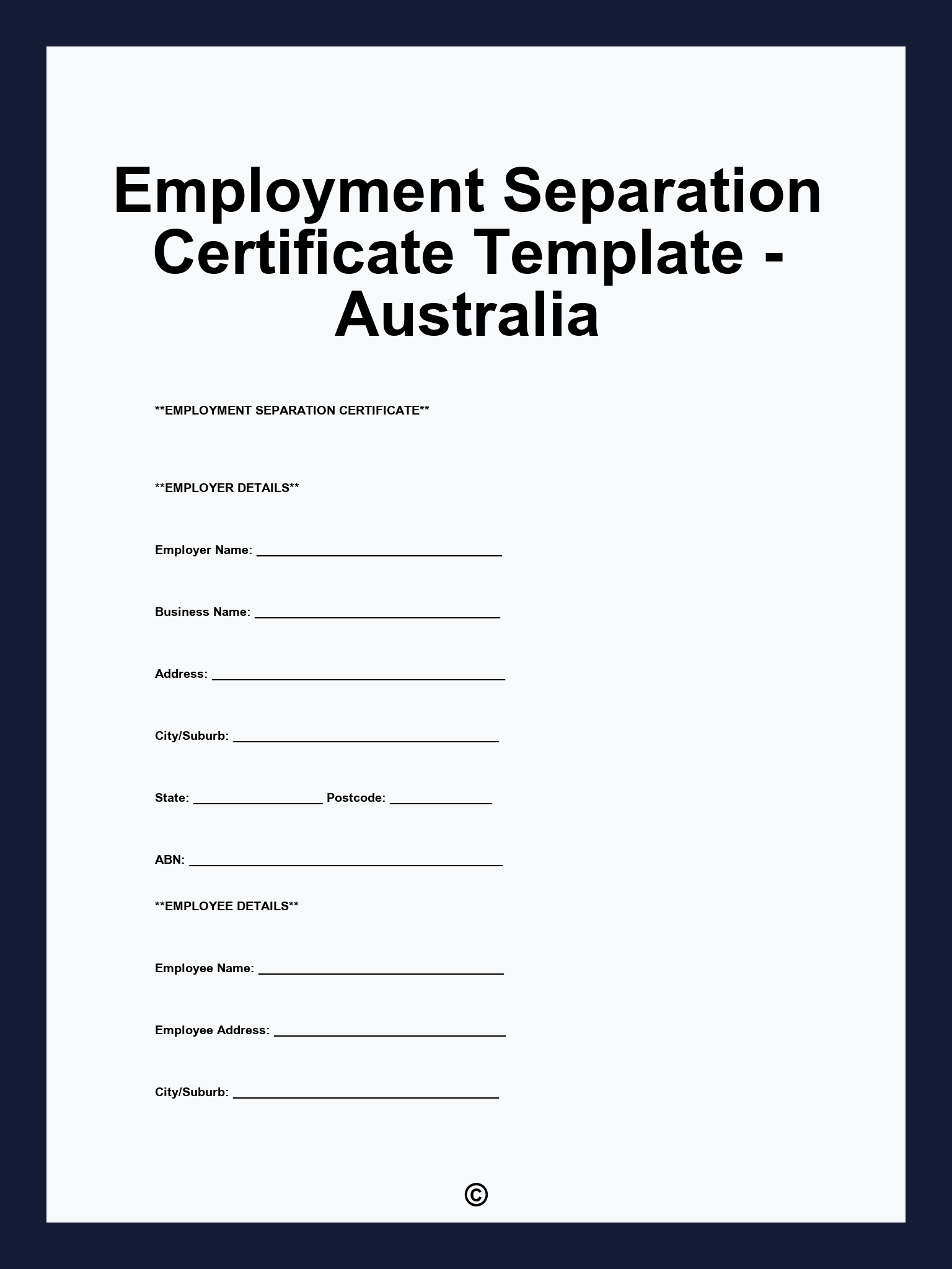 Employment Separation Certificate Template - Australia