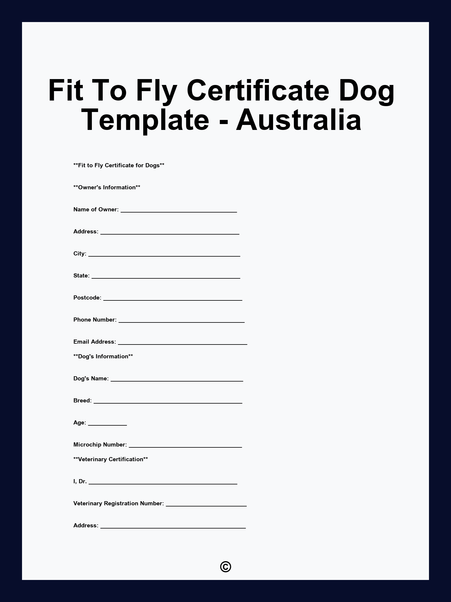 Fit To Fly Certificate Dog Template - Australia