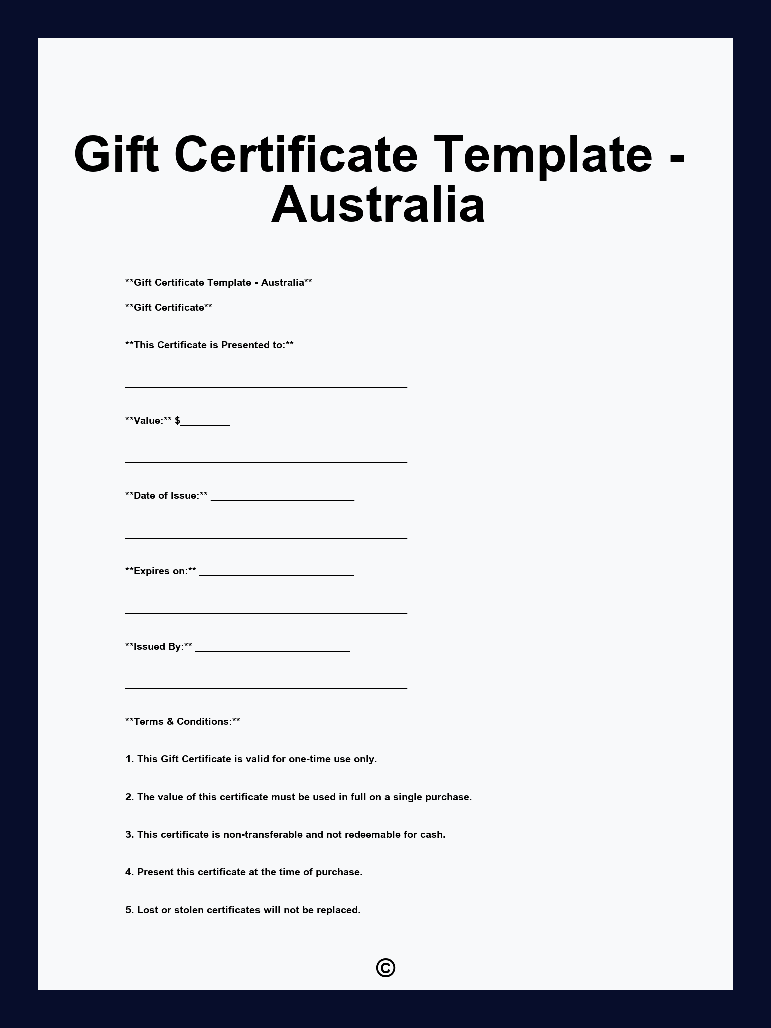 Gift Certificate Template - Australia