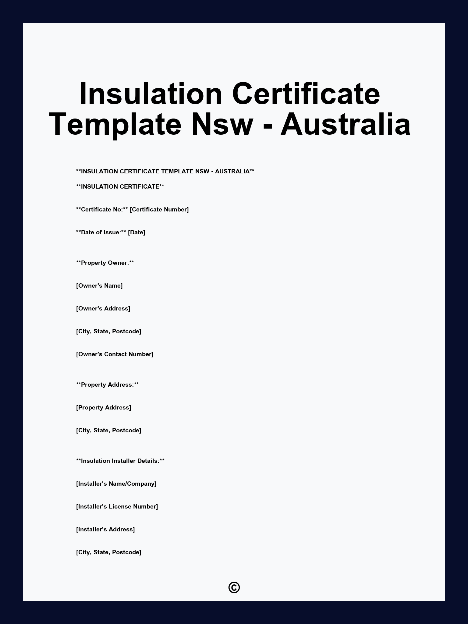 Insulation Certificate Template Nsw - Australia