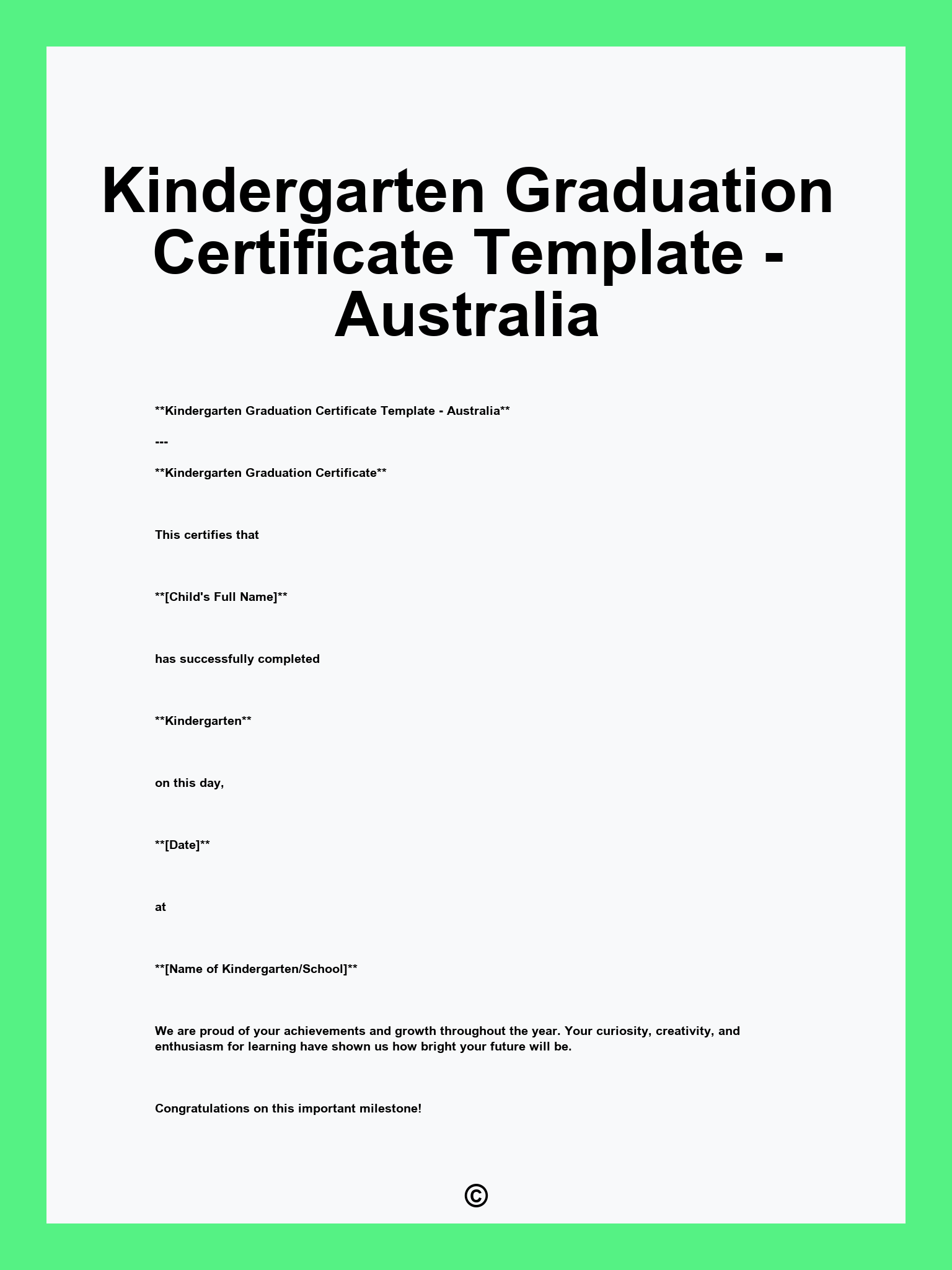 Kindergarten Graduation Certificate Template - Australia