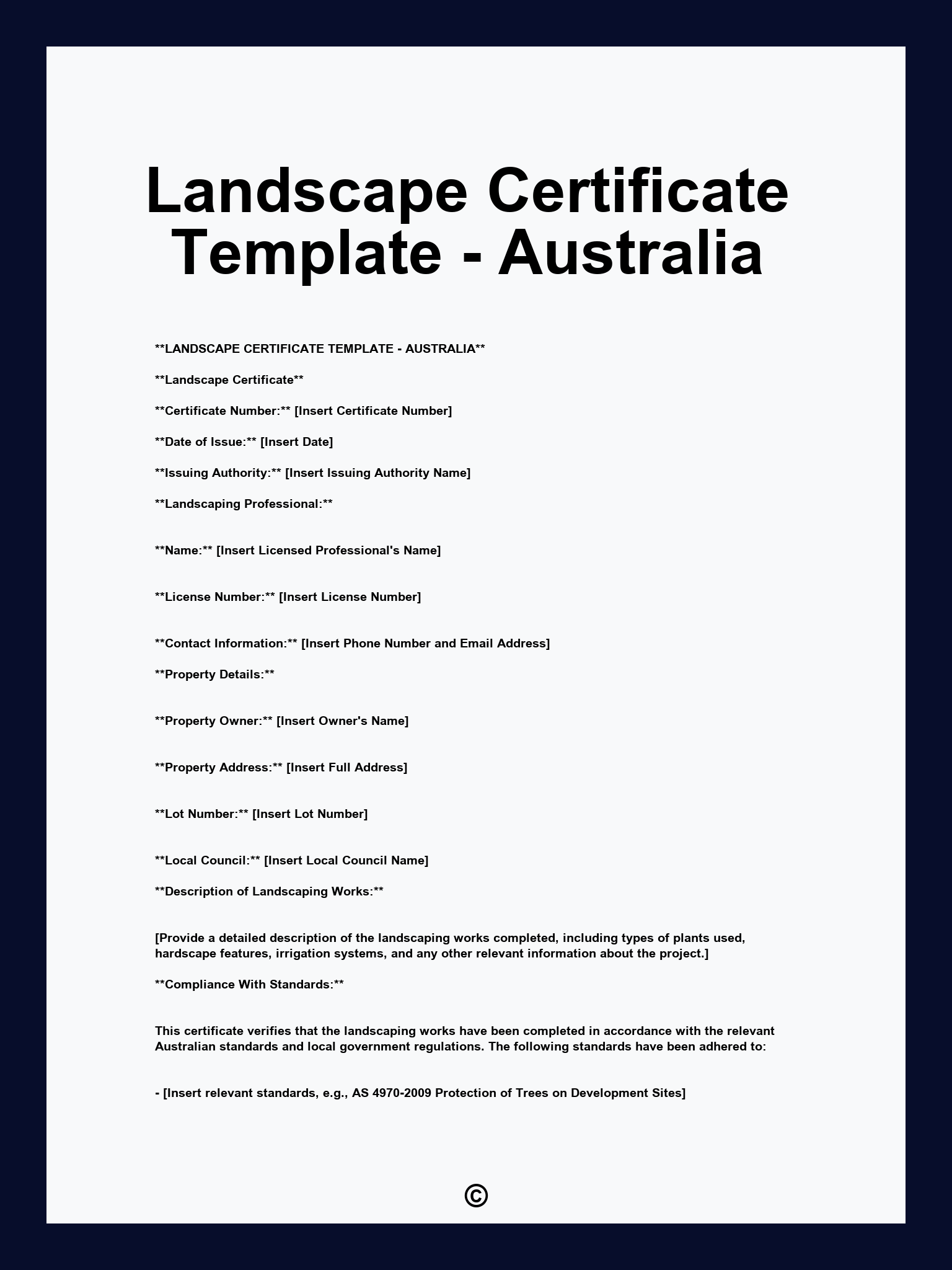 Landscape Certificate Template - Australia