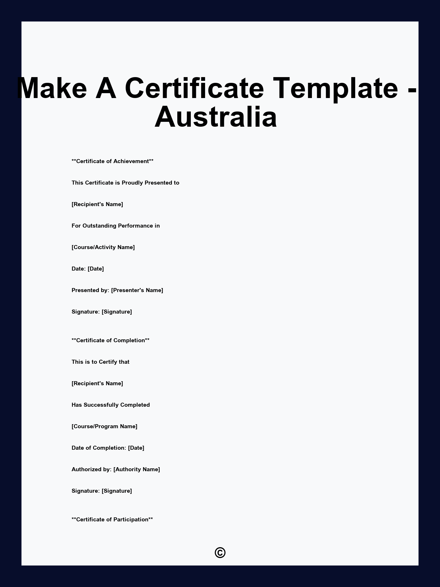 Make A Certificate Template - Australia