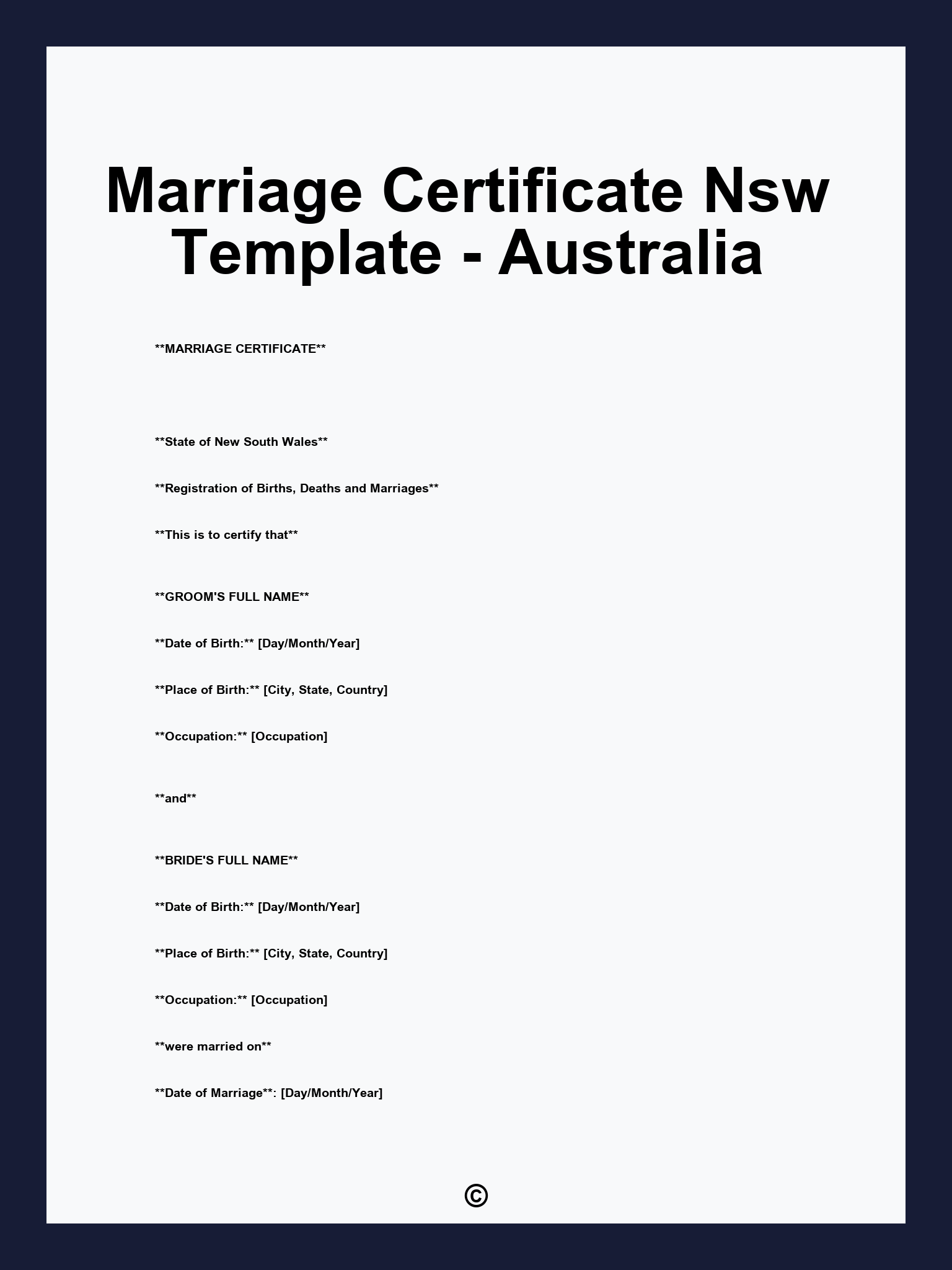 Marriage Certificate Nsw Template - Australia