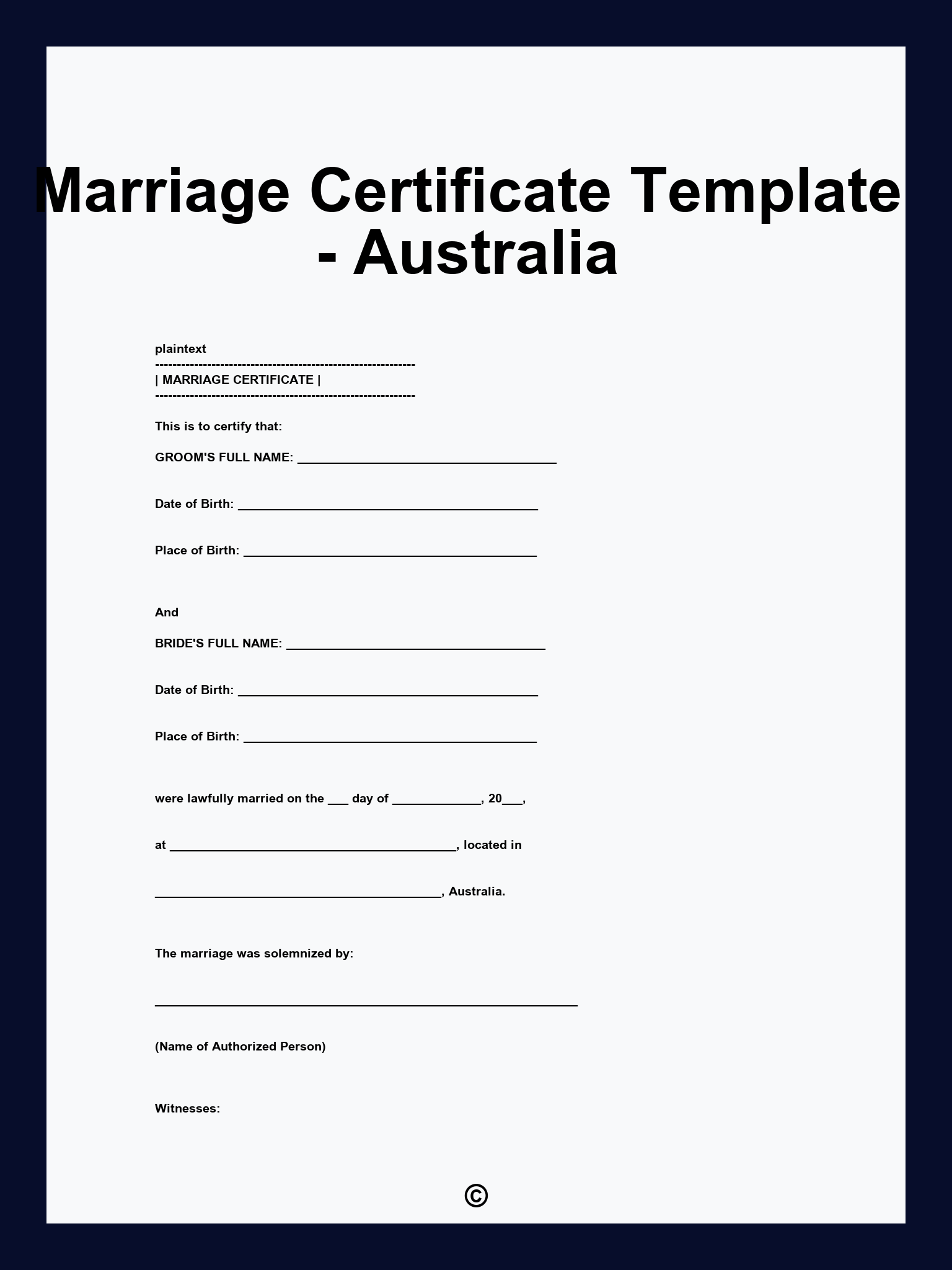 Marriage Certificate Template - Australia