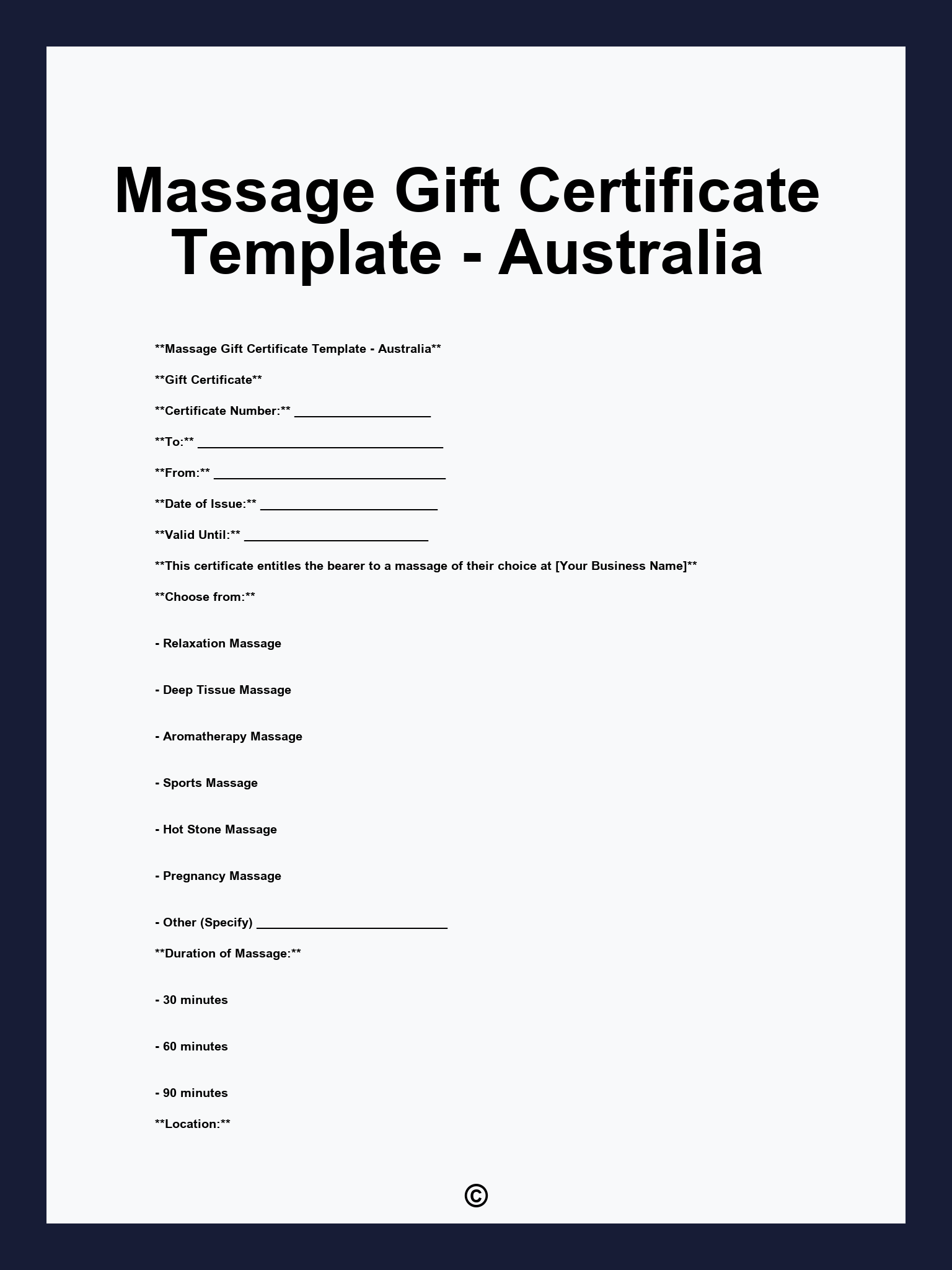Massage Gift Certificate Template - Australia
