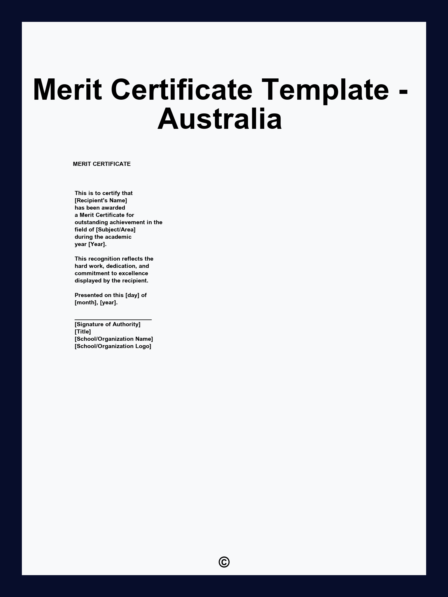 Merit Certificate Template - Australia