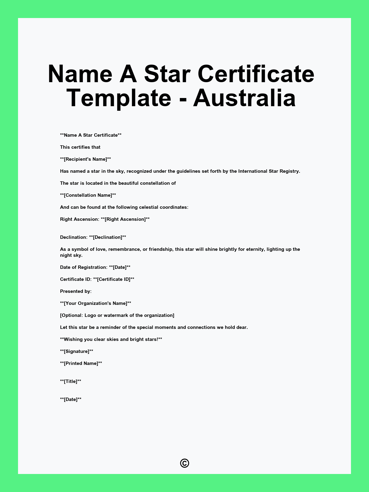 Name A Star Certificate Template - Australia