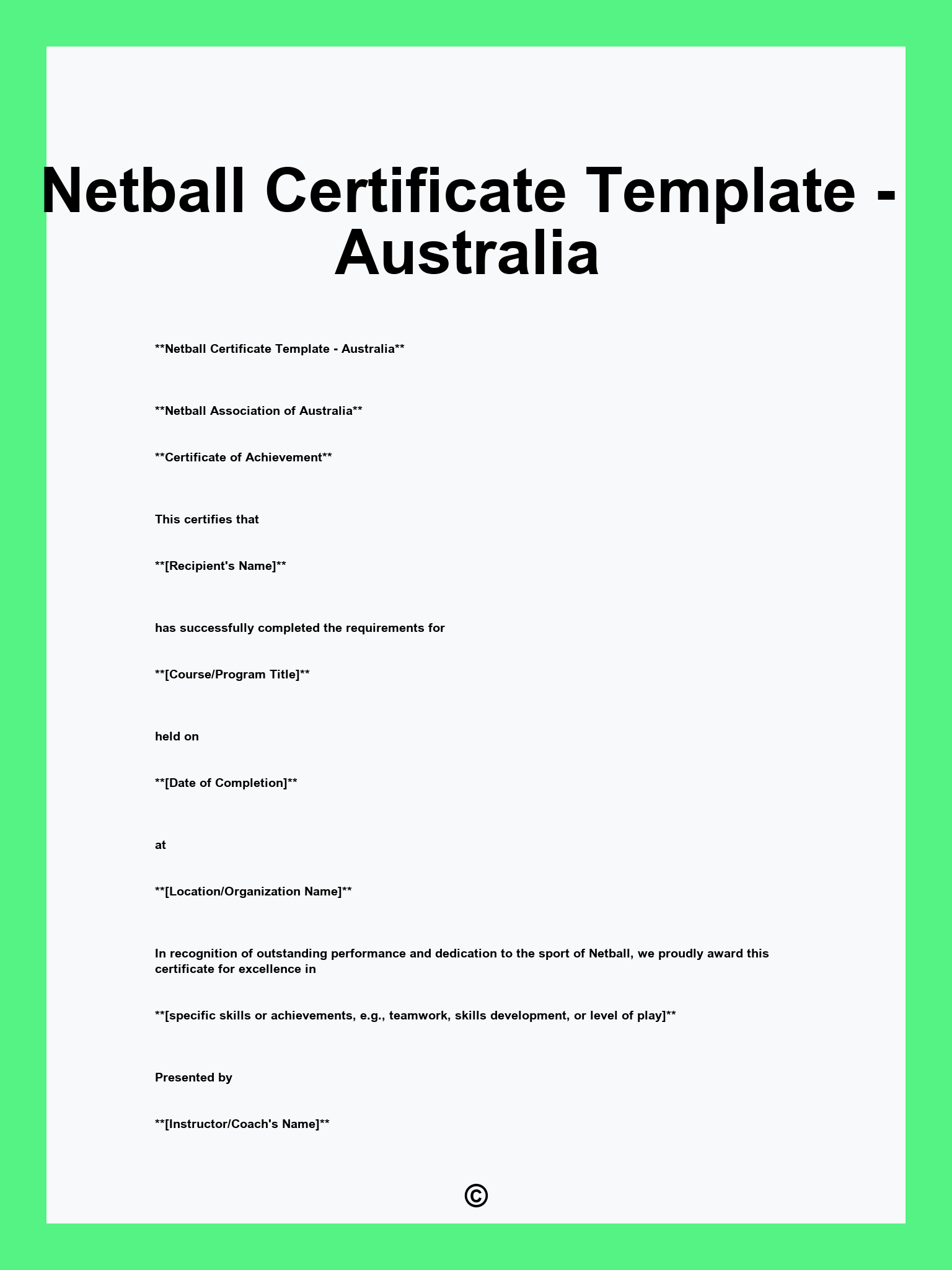 Netball Certificate Template - Australia