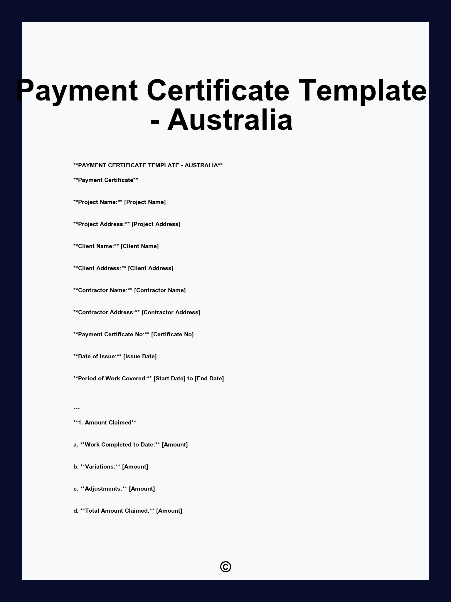 Payment Certificate Template - Australia
