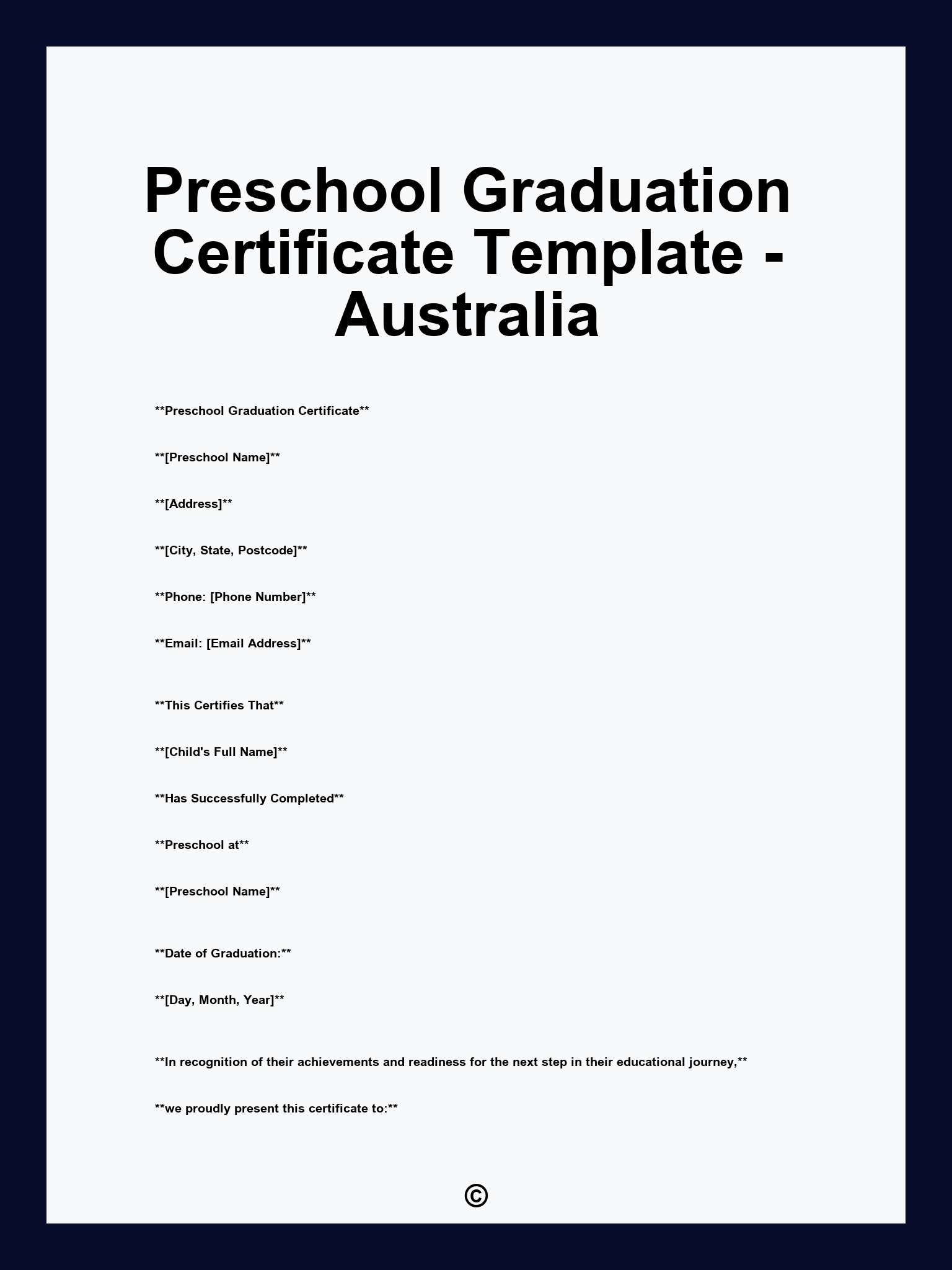 Preschool Graduation Certificate Template - Australia