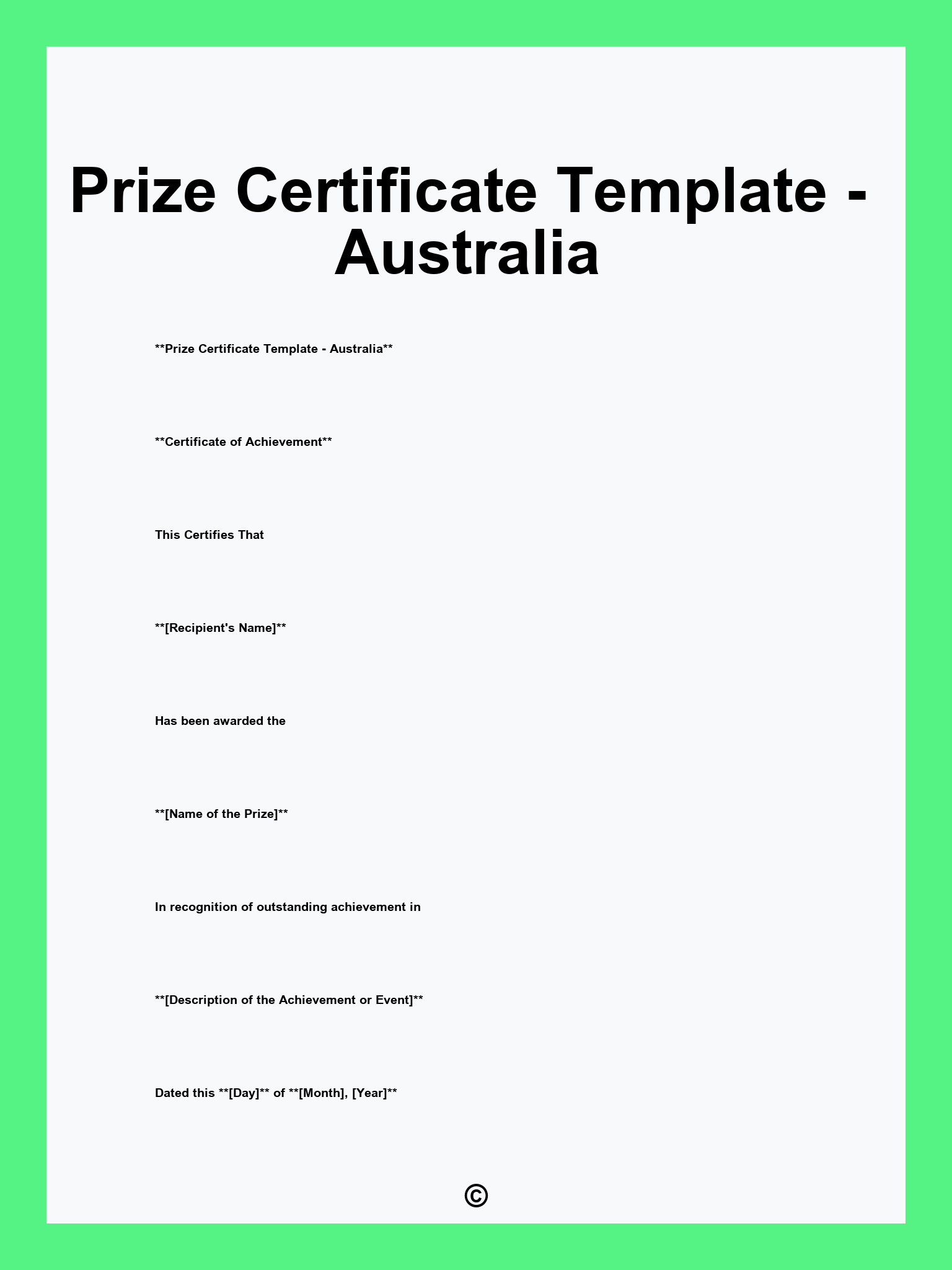 Prize Certificate Template - Australia