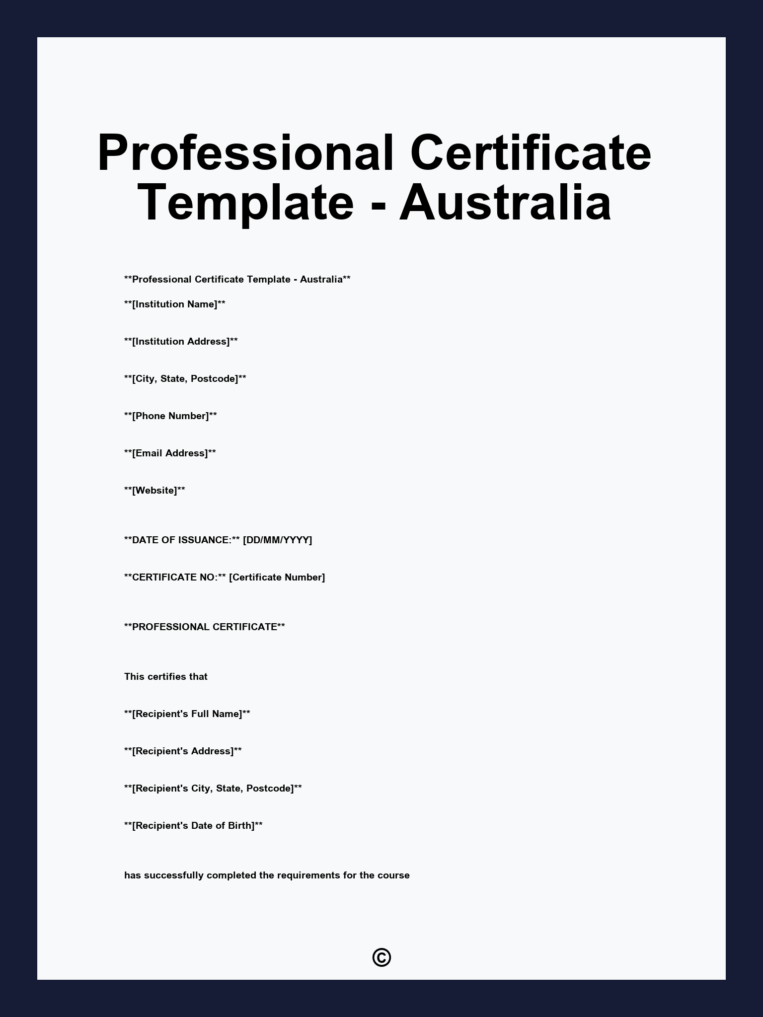 Professional Certificate Template - Australia