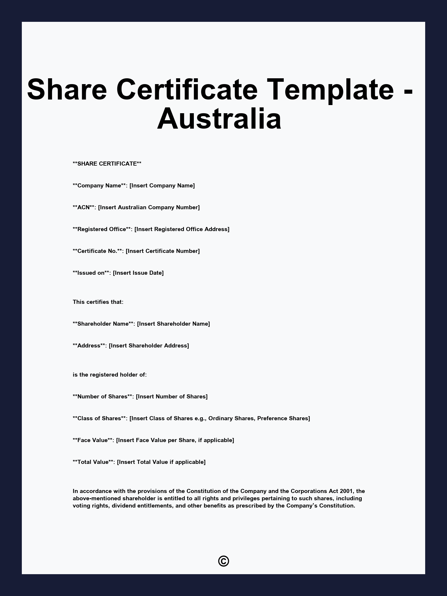 Share Certificate Template - Australia