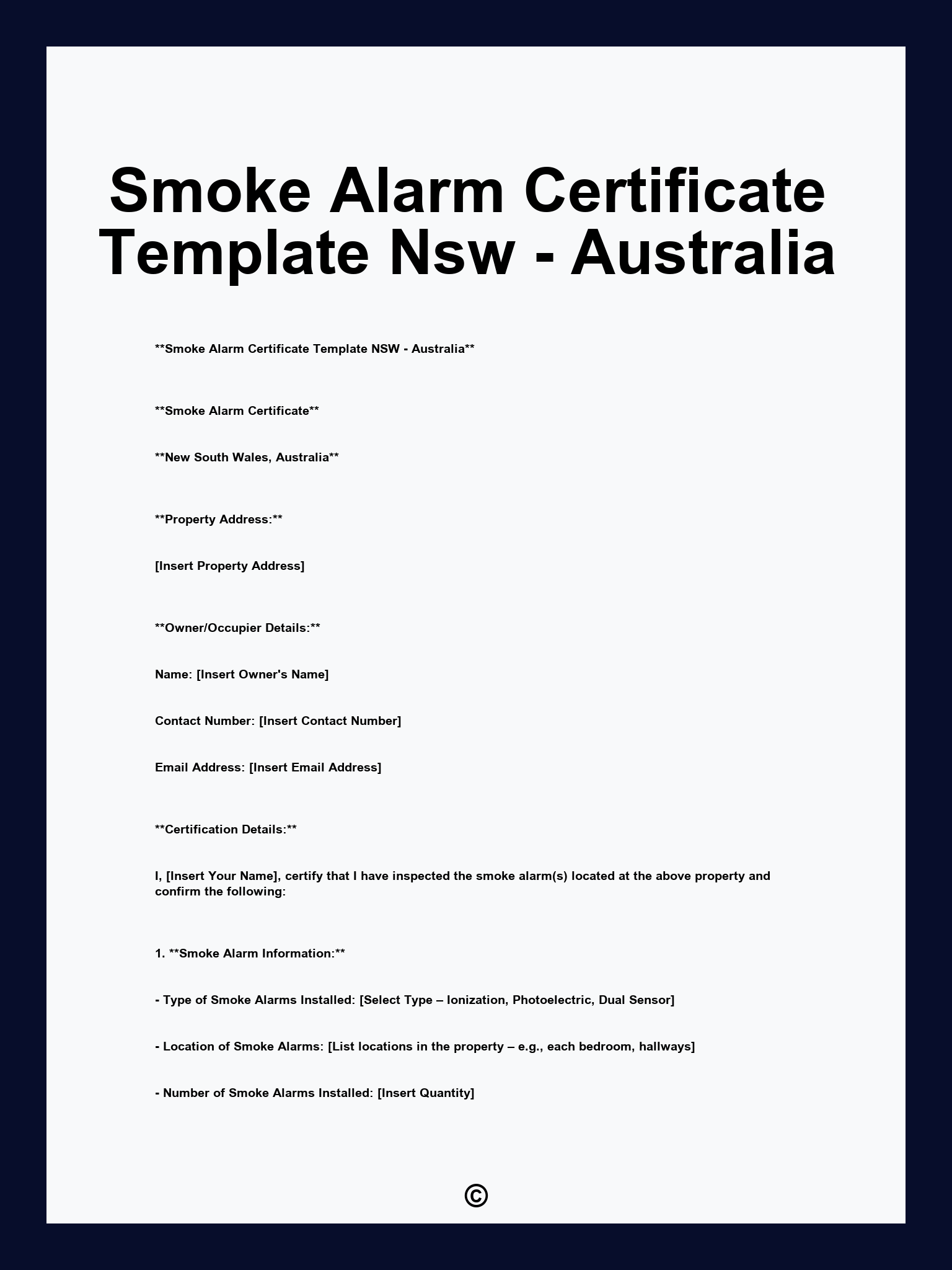 Smoke Alarm Certificate Template Nsw - Australia