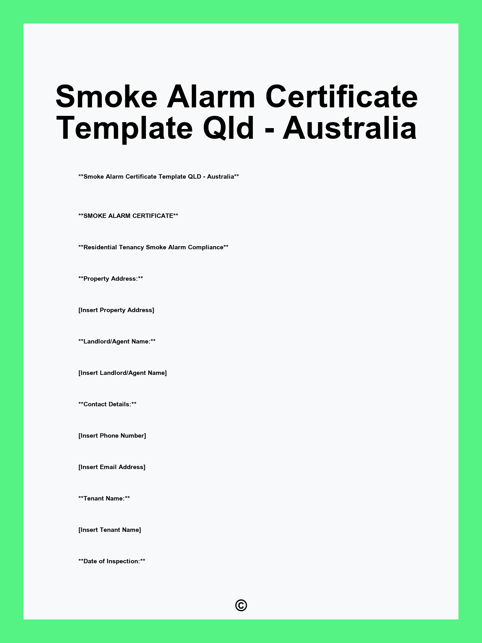 Smoke Alarm Certificate Template Qld - Australia