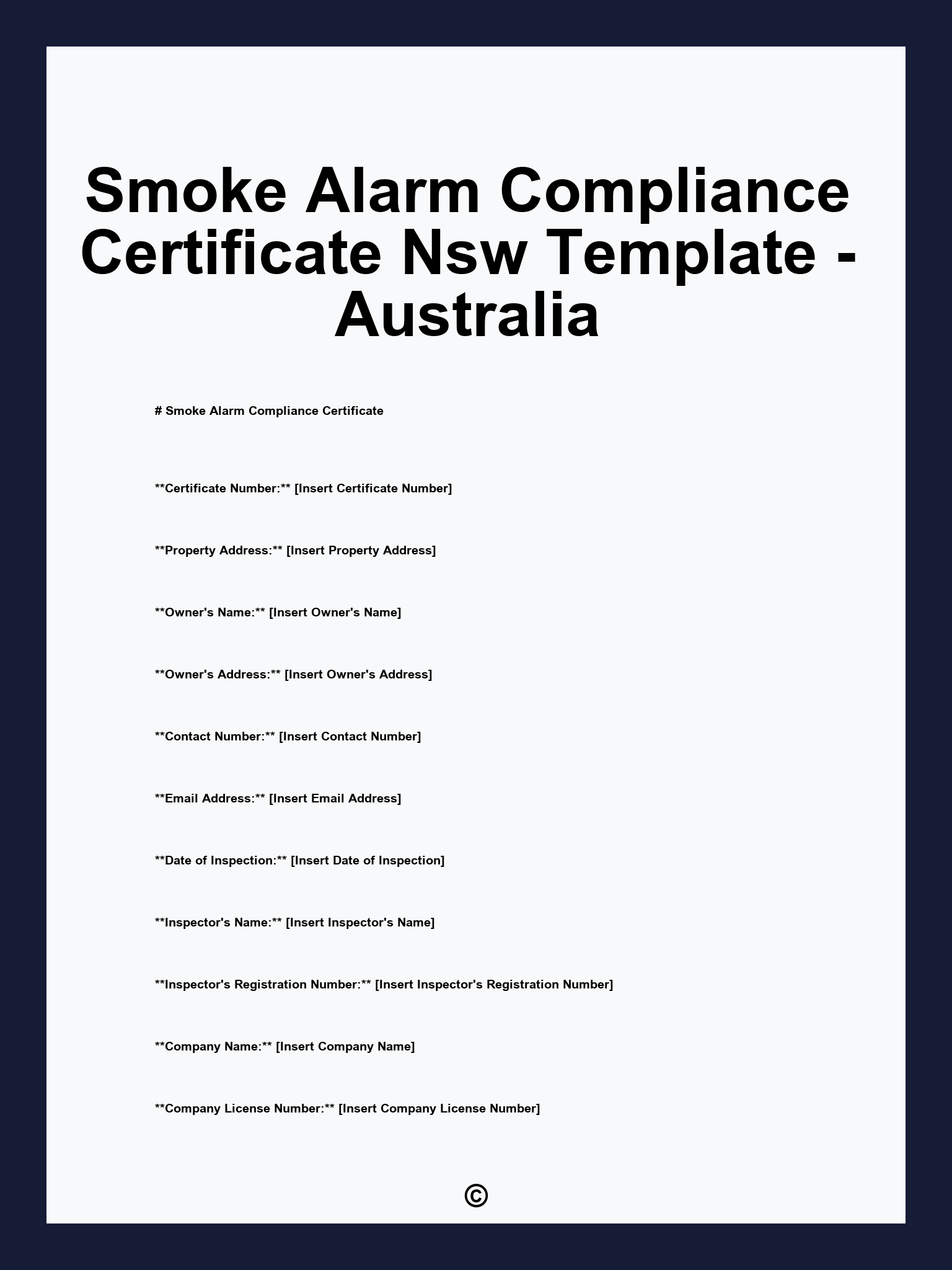 Smoke Alarm Compliance Certificate Nsw Template - Australia