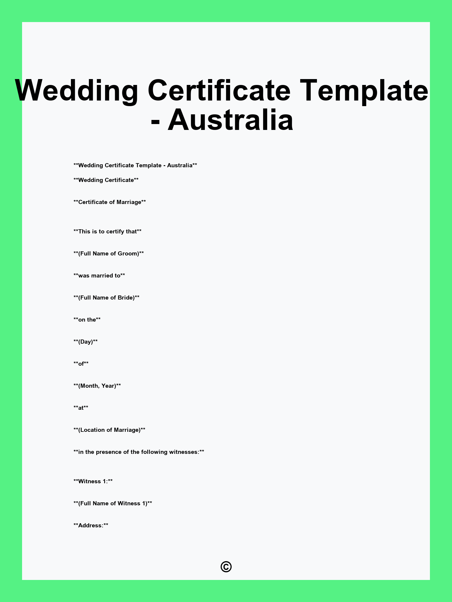 Wedding Certificate Template - Australia